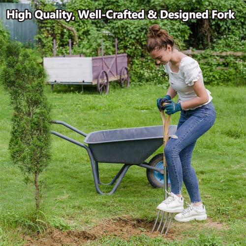 Berry&Bird Garden Digging Fork, 37.4" Stainless Steel Garden Pitchfork | 4-Tine Heavy Duty Garden Fork Long Handle Spading Fork with D-Grip Ashwood Handle for Digging Planting Cultivating Aerating