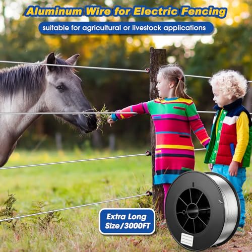 Gisafai 3000 ft 14 Gauge Aluminum Wire for Electric Fencing, Aluminum Alloy Wire for Electric Fencing, High Conductivity & Durability - size: 3000 ft 14 Gauge