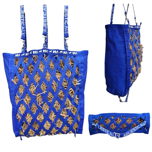 Majestic Ally Double Side Open Slow Feeder Hay Bag - Diamond Shaped Obliquely Placed Webbing (Royal Blue) - color: Royal Blue