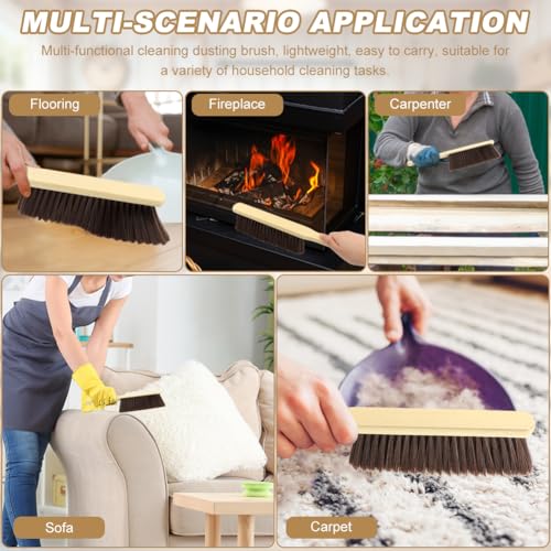 2 Pieces Wooden Dust Brush, Hand Broom Bench Brushes with Soft Bristles, Shop Brush with Long Handle, Soft Bristle Brush for Counter Sofa Bed Car Clothes Household Cleaning