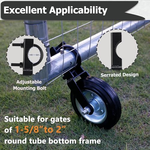 6" Heavy Duty Farm Gate Wheel - 500LB Solid Rubber Gate Helper Wheel for 1-5/8" Thru 2" Metal Tube/Swing Gate, Chain Link Fence, U-Bolt Install, 2 Pack