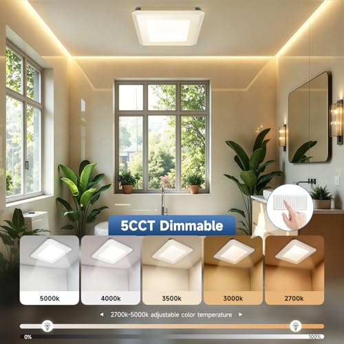 AHAWILL 80 CFM Ultra Quiet Bathroom Exhaust Fan with Light,1.0 Sones,5CCT Dimmable,Ceiling Opening 9'' x 9'',1000LM Ceiling Mount Bathroom Fan,Bathroom Vent Fan with Light,ETL & FCC - size: 8in