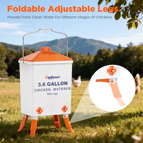 Eggluuz 3.6 Gallons Chicken Waterer Bucket with Water Nipples, Adjustable Legs and Anti-Roost Cone