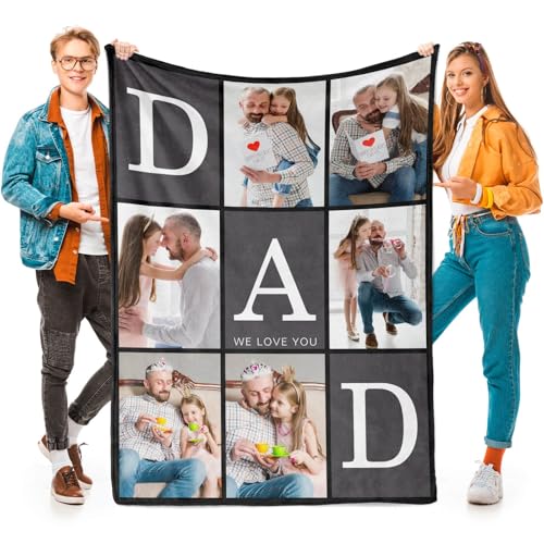 inkArts Gifts for Dad Customized Blanket with Photo, Make a Personalized Fathers Day Blankets with Picture to My Dad Custom Memories Souvenir Throw Blanket for Best Daddy Ever - color: 6 Photo-1