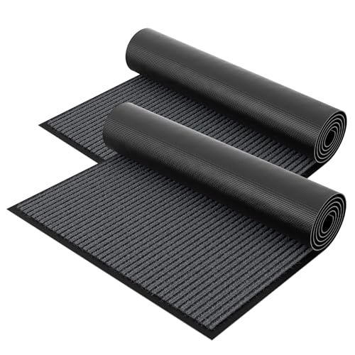 Outdoor Mats for Front Door 3' x 5', Heavy Duty Front Door Mat Outside Entrance, Non-Slip Rubber Backing Outdoor Mats, Absorbent Low Profile Commercial Floor Mat for Office, 2-Pack Grey - color: Grey Striped, size: 3' x 5'-2pack