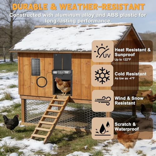 Solar-Powered Automatic Chicken Coop Door with LCD Display, Timer & Light Sensor, 4 Operation Modes, Aluminum Alloy Construction, 20M Remote Control – Secure and Convenient Poultry Door