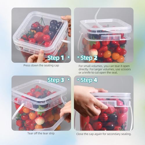 ASEVAT Square 1 Gallon Bucket with Lid, 5 Pack Clear Food Grade Storage Containers with Lids, Pail Container with Handle, Bucket for Cleaning Heavy-Duty Extra Durable BPA Free - size: 1 Gal