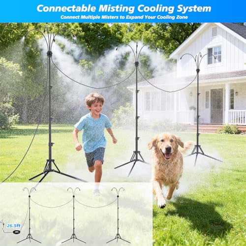 Standing Misters for Outside Patio - Adjustable Height Stand Misting system for Cooling Outdoor, 26.5FT Portable Water Mister for Garden Backyard BBQ Party Tanning Pool Beach Cooling & Water Playing