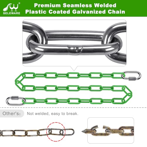 SELEWARE 2Pcs 100" Hanging Swing Chain Green Plastic Coated Hanging Chains | 1000LB Capacity Porch Swing Chain with 4 Carabiners, Hammock Hardware Kit for Hanging Chair, Punching Bag, Indoor Outdoor Gym - color: Green, size: 100" (2 Pcs)
