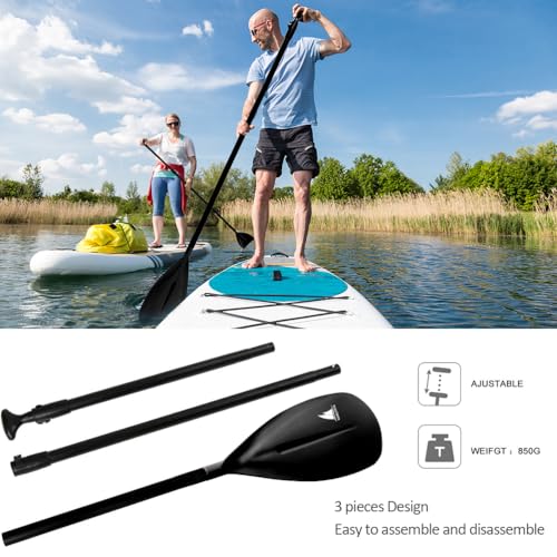 Karltion SUP Paddle - 3-Piece Adjustable Aluminium SUP Paddle with Glass Fiber Blade for Surfing, Floating, Water Sports - color: Black