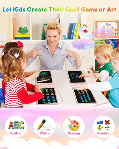 FLUESTON LCD Writing Tablet for Kids, 10 Inch Doodle Board, Colorful Drawing Pad for Toddler, Educational Travel Toy Gifts for 3-8 Year Old Girls Boys, Erase Lock Writing Board - Pink - color: Cute Pink, size: 11"W x 7.5"H