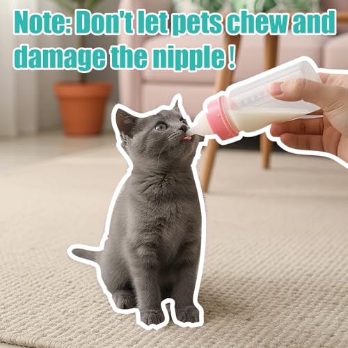 DEMORA Kitten Bottle Feeding Kit, Graduated Nursing Feeding Bottles for Pet Kitten Puppy Hamster Rabbit with Two Kinds of Replaceable Nipples Feeder (Clear, 3.4 oz) - size: 3.4 Ounce