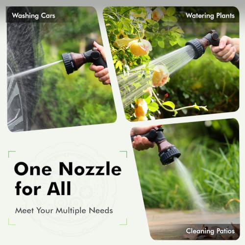 RESTMO Water Hose Nozzle Heavy Duty, Garden Hose Sprayer Thumb Control | Premium Zinc Alloy Metal, 8 Spray Patterns, Flow Adjustable, for Outdoor Plants & Lawns Watering, Cars & Pets Washing, Brown - color: Brown