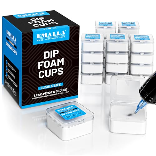 Emalla 20Pcs Dip Foam, Dip Cups Rinse Caps Tip Cleaner Foam Cups with Leakproof Lock Professional Cleaning for Tattoo Supplies