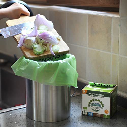 GreFusion Compostable Bags 1.2 Gallon,125 Count, Fits 0.75,1,1.2,1.3,1.6,1.8 Gallon Countertop Bin, Small compost bags, Certified by BPI, ASTM D6400 and OK Compost - color: 1.2G-125Count