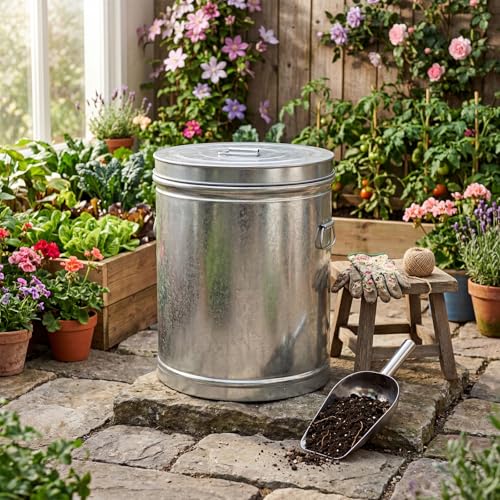 6.5 Gallon Metal Pet Food Storage Container Set with Stainless Steel Bucket, Scoop and Bowl, 30 Lbs Large Metal Dog Food Bin with Airtight Lid Suitable for Dog Cat Chicken Pet