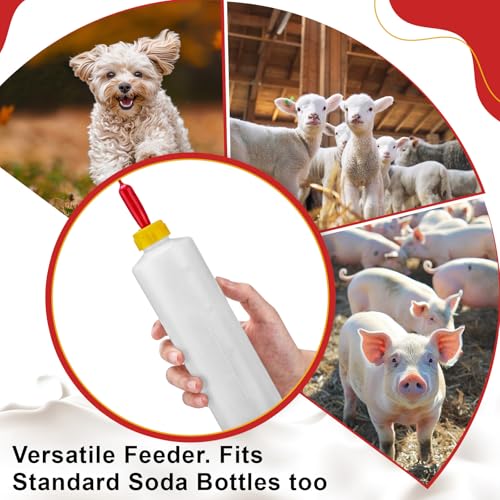 Pcs Goat Feeding Bottles 400ml/13.5oz with Nipples, Lamb Feeding Kit, Goat Nipple and Bottle Set, Livestock Baby Bottle for Sheep, Lamb, Calf, Baby Goats Puppies, Farm Milk Feeder Set