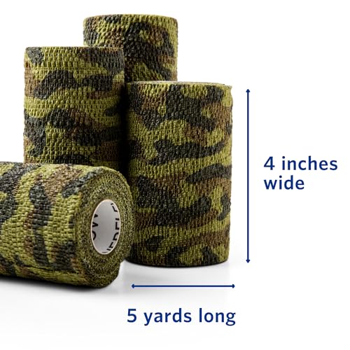 OVIK Health PowerFlex Equine – Extra Strong Self-Adhering Bandage Wrap – Wound Care, Compression & Support Bandage for Horses, Cows & Dogs – Woodland Camo, 4 inch, 4 Rolls (Resealable Case) - color: Camo