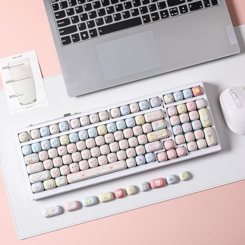 YUNZII Pink Ice Cream MOG Profile Dye-Sub PBT Keycaps Set (Pink Kitten) | 138 Keys, Dye Sub PBT Keycap Set, for Mechanical Gaming Keyboards Compatible with 60%/65%/75%/TKL/96%/100% Layouts