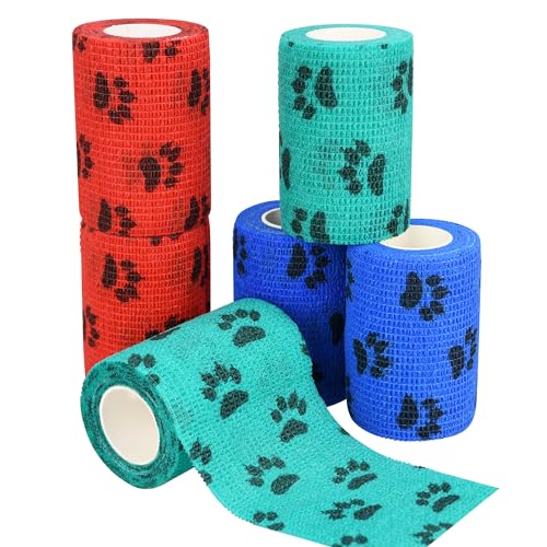 6pcs 3" Self Adhesive Bandage Wraps, Paw Prints B | for Dogs Pet Animals - size: 6pcs 3" Paw Prints B