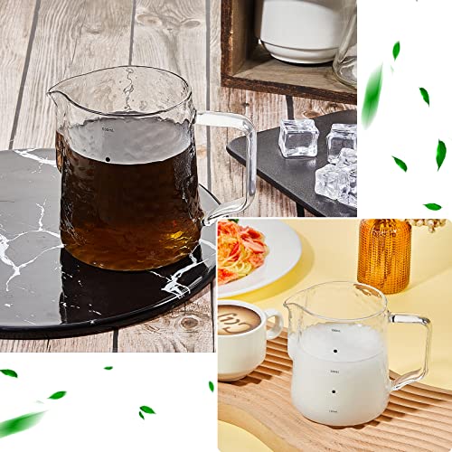 Leinuosen 2 Pcs 550ml Small Glass Milk Pitcher Creamer Pitcher Glass Tea Coffee Creamer Creative Measuring Frother Cup Jug
