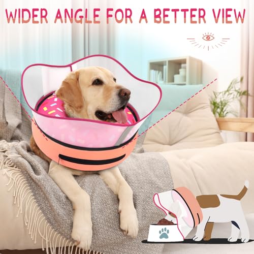 Supet Raised Inflatable Dog Cone Collar to Stop Licking, Soft Dog Cone Alternative After Surgery, Doggie Neck Donut Collar for Small Medium Large Dogs - color: Donut Pink, size: XXL(Neck 18.5"-23.5")