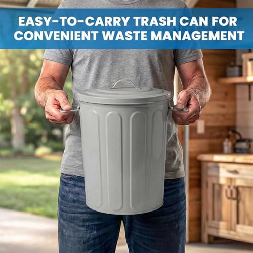 Plexon 5 Gallon Small Metal Trash Can with Lid Outdoor Galvanized Steel Bucket with Lid 5 Gal Storage Can for Dog Food Bird Seed Storage Container, Gray - color: Gray