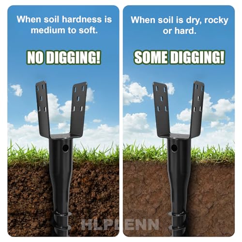 No Dig Ground Screw Anchor, U Shaped Post Stake for 4x4 Wood Posts, Includes Lag Bolts & 27" Rebar, for Fence Posts Anchor Mailbox Posts
