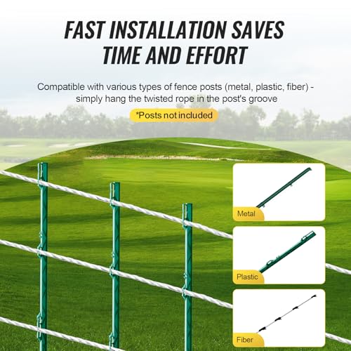 VEVOR Electric Fence Wire, 656Ft 200M Portable Polywire, 1/4" Diameter 6 Stainless Steel Strands for Reliable Conductivity and UV, Rust Resistance, Fencing Rope Line for Horse, Cattle, Livestock - size: 656Ft 200M, style: 1/4" Strands