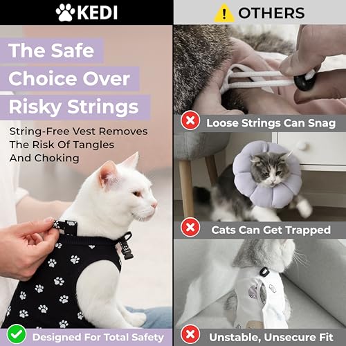 Cat Surgery Recovery Suit Female Cat Onesie for Cats After Surgery Spay Surgical Abdominal Wound Skin Diseases E-Collar Alternative Wear (Black, Medium) (Pack of 2) - color: Black, size: Medium (Pack of 2)