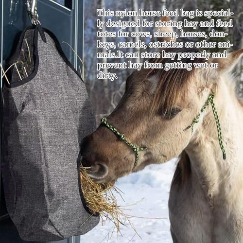 Goat Hay Feeder Bags for Horses, Sheep with Adjustable Open Feed Hole for Slow Feeding-Gery - color: Gery