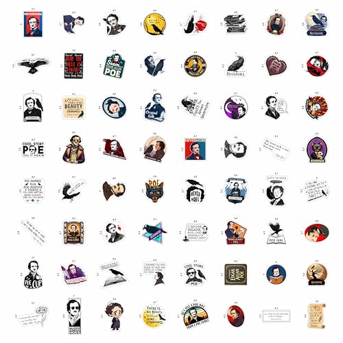 100Pcs Edgar Allan Poe Stickers for Water Bottle, for Laptop - Edgar Allan Poe Gifts, Party Supplies & Decorations, Literature Stickers - Gifts for Women & Men - color: Edgar Allan Poe Stickers