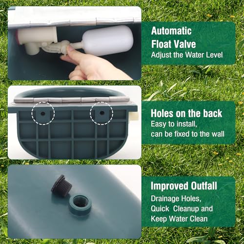 Automatic Water Bowl Livestock Waterer for Horse Cattle Goat Sheep Dog | Float Valve Auto-Fill | Outdoor Water Trough with Drainage Hole & 39.37 inch Pipe | Farm Grade