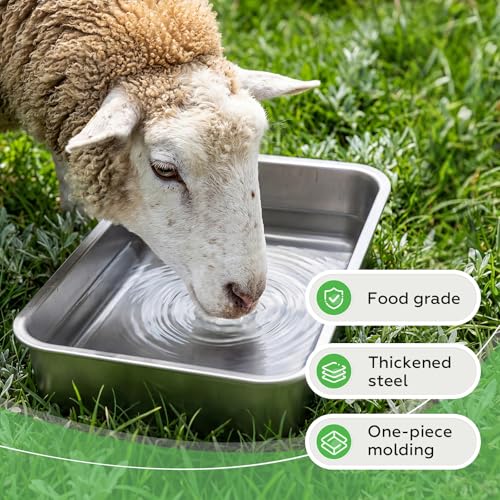 Sadnyy 4 Pcs 16 Qt/ 4 Gallon Stainless Steel Feeder Pan Bulk High Capacity Metal Horse Food and Water Bowls Heavy Duty Horse Trough Feeder for Goats Horses Livestock Animal Feeding