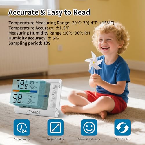 Hygrometer Thermometer Gauge Mini Digital, Monitor Indoor Outdoor Humidity Meter Temperature for Humidifiers Dehumidifiers Greenhouse Reptile Humidor White - color: white