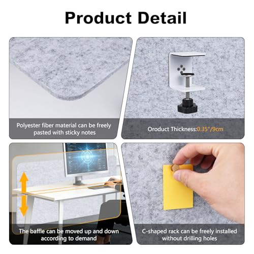 Desk Divider 2 Pcs Desk Privacy Panel 47.2'' x 23.6'',Acoustic Sound Absorbing and Noise Reducing Desk Partition for Office Desk,Clamp-on Desk Divider Partition with Adjustable Universal Base - size: 47.2''L x 23.6''W