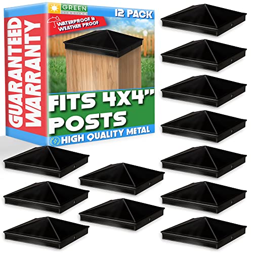 GreenLighting 4x4 Aluminum Pyramid Post Cap Cover (Black 12 Pack) Fits 4x4 Nominal Wood (True 3.5 x 3.5) Powder Coated Matte Outdoor Post Caps Cover, Fence Wood Post, Decking, Waterproof - color: Black 4x4, size: 12 Pack