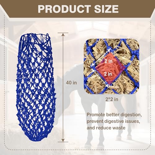 2PCS Slow Feeder Hay Nets Feed Bag for Horses, Extra Thick 40" Slow Feed Hay Net with 2" Holes Hanging Bags for Goat and Livestock Supplies (Blue - color: Blue |2PCS