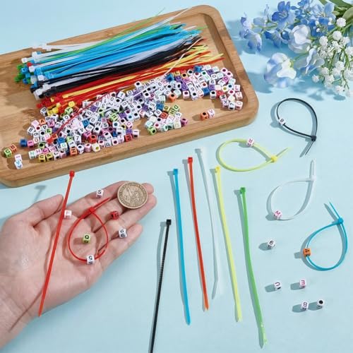 NBEADS 120 Pcs Adjustable Chicken Leg Bands, 6 Colors Nylon Cable Ties with 300Pcs Mixed Cube Acrylic Beads Poultry Identification Leg Rings for Turkey Duck Goose Bird Supplies 0.24x0.24x0.24 inch
