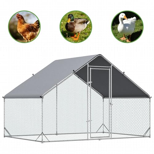 PawHut Large Chicken Coop Metal Chicken Run with Waterproof and Anti-UV Cover, Spire Shaped Walk in Fence Cage Hen House for Outdoor and Yard Farm Use, 1" Tube Diameter, 9.8' x 6.6' x 6.6' | Metal Chicken Run, Spire Shaped Walk In Fence Cage Hen House, Ou