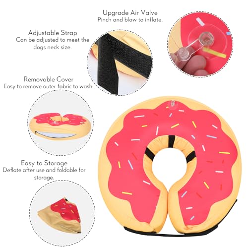 MIDOG Inflatable Dog Cone, Donut Recovery Collar After Surgery, Medium+ | Soft inflatable donut e-collar; stops licking after surgery; pet eats & sees normally; neck 14-18 in (M+); not for chewers - color: DarkPink, size: Medium+ (Neck:14"-18")