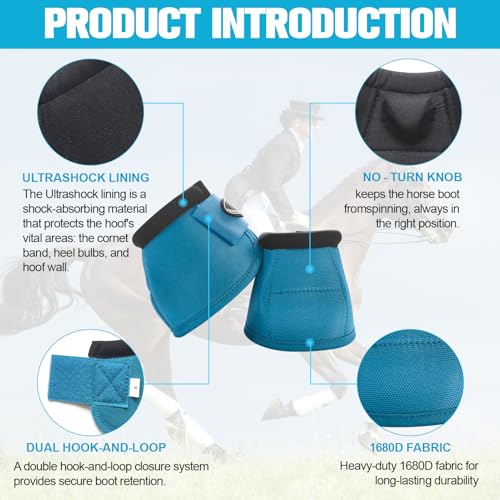 Horse Bell Boots for Outdoor Sports (Pacific, M) | Comfortable fit, prevents sprains, convenient hook and loop design, durable outdoor protection - color: Pacific, size: M
