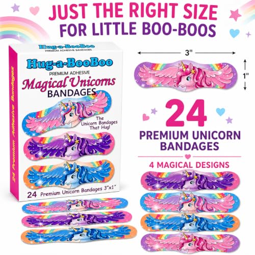 Magical Unicorns Premium Adhesive Unicorn Bandages from Hug-a-BooBoo, The Amazing Bandages that Hug! Colorful Hugging Unicorns 24 Ct Box - size: 24ct, style: Pretty Magical Unicorns