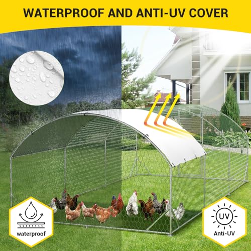 GarveeLife Large Metal Chicken Coop, Metal Chicken Run with Reinforced Triangle Support & Double Doors, Outdoor Walk-in Poultry Cage for Yard, 9.8x19.7x6.5 FT - size: 9.8' x 19.7' x 6.6'