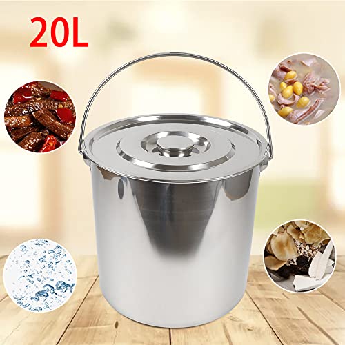 Extra Thick 304 Stainless Steel Milk Can, Milk Jug Milk Pail Anti-Leak Liquid Storage Transport Container with Sealed Lid and Carry Handle Tote Jug for ice, meat, fish, food, rice (20L/5.3Gal) - size: 20L/5.3Gal