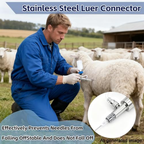 5ml Stainless Steel Livestock Syringe Adjustable Injection Gun with Needle | Multi-Use for Cattle Horse Sheep Pig & Poultry