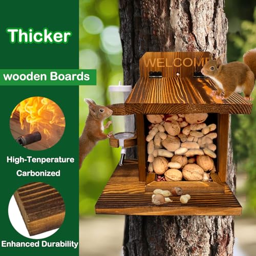LSCQYYCC-Squirrel Feeder, Squirrel Picnic Table Feeder with Water Feeder, Wooden Squirrel Feeders for Outside, Squirrel House for Corn Peanut