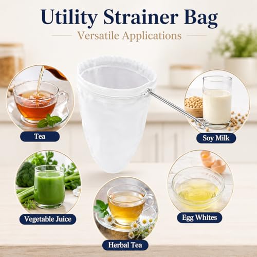 RAINFLOW 3PCS Ultra Fine Mesh Strainer Bags with Stainless Steel Handle | Reusable Nut Milk and Cheesecloth Filter Bags for Straining Milk, Coffee, Juice, Yogurt and Other Kitchen Foods