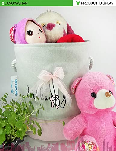 Round Thick Pink Lace Laundry Basket Collapsible Organizer Boys Girls | Canvas Foldable Storage Hamper Sturdy Rope Handles for Household Gift Baskets Bedroom Clothes Toys Children Nursery - color: Pink Lace