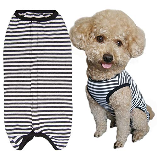 Dog’s Recovery Suit Post Surgery Shirt for Puppy, Wound Protective Clothes for Little Animals(Black White Stripe-XXS) - color: black white stripe, size: XX-Small